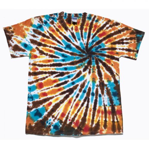 Orange, Chocolate, Turquoise Spiral Tie Dye T-Shirt XL